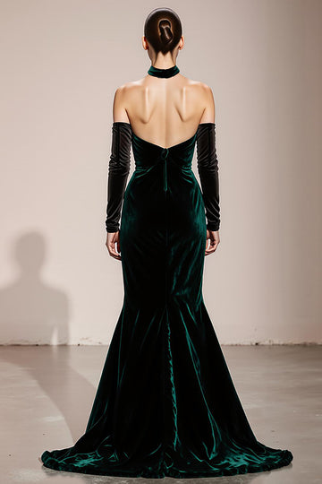 Halter Velvet Dark Green Mermaid Long Evening Dress